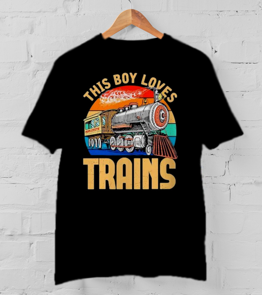 This Boy Loves Trains Vintage Steam Locomotive Railroad Enthusiast T-Shirt