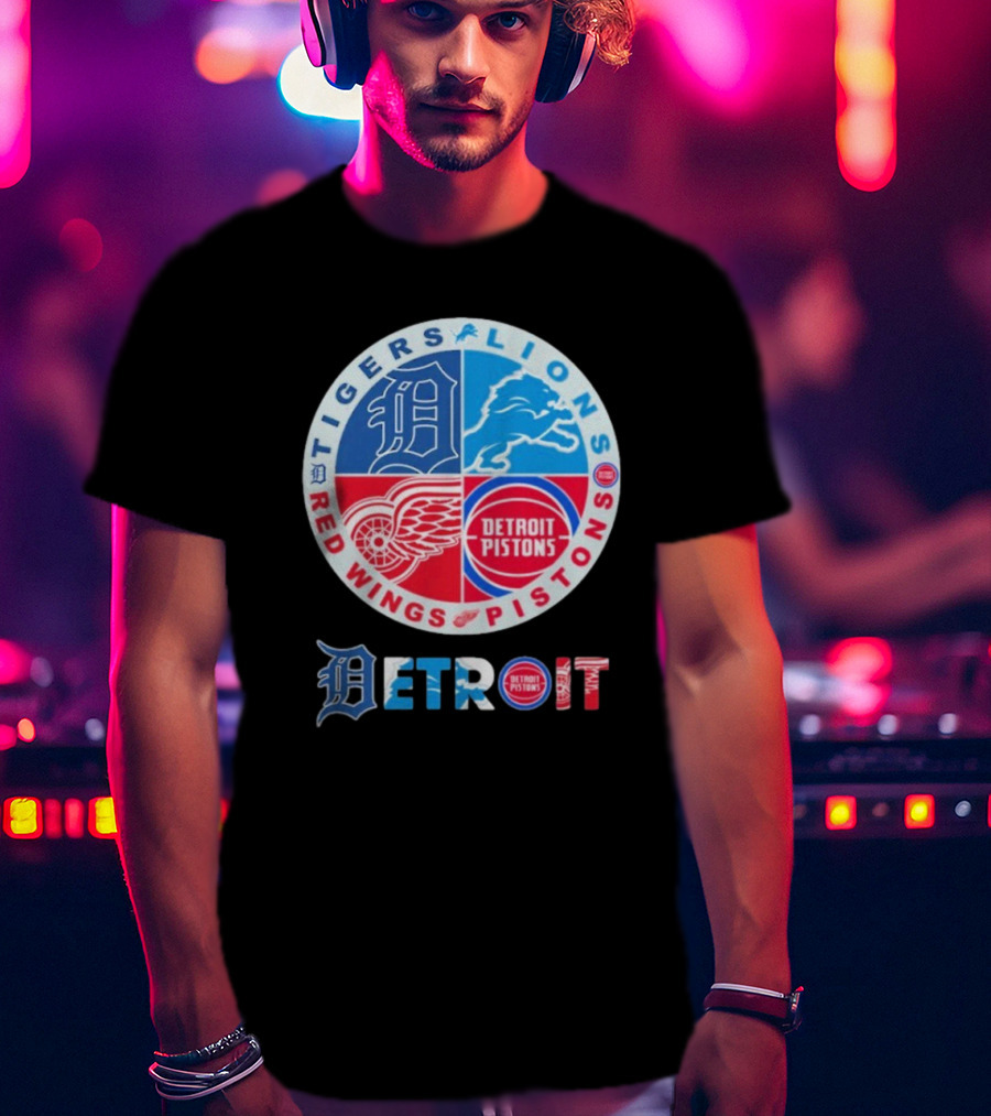 Tigers Lions Red Wings Pistons Detroit Sports Logos T-Shirt