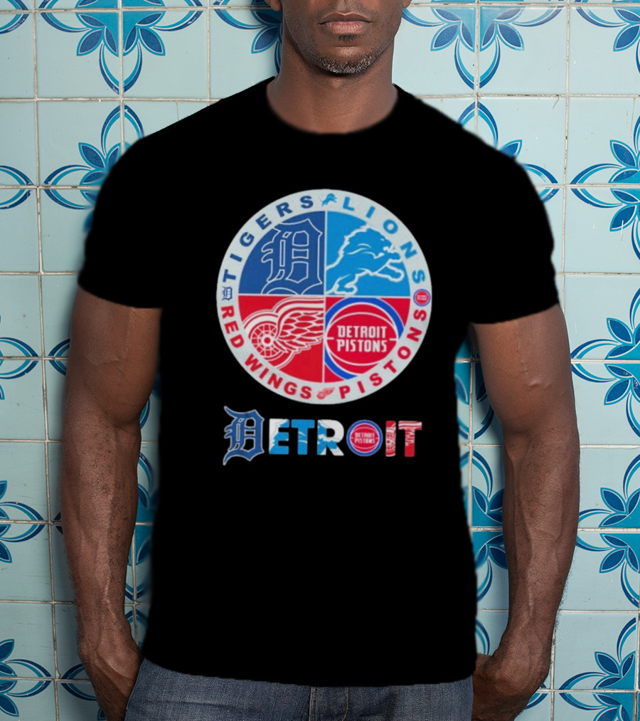 Tigers Lions Red Wings Pistons Detroit Sports Logos T-Shirt