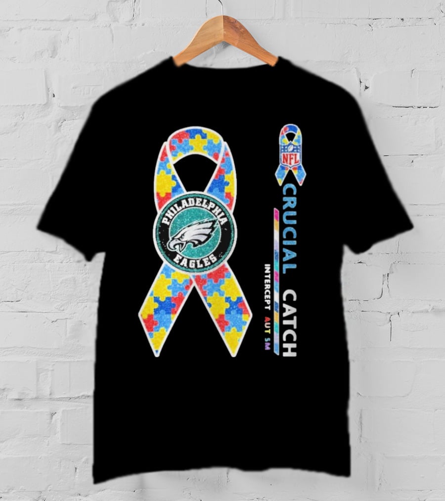 Philadelphia Eagles Autism Awareness Crucial Catch NFL Puzzle Ribbon T-Shirt