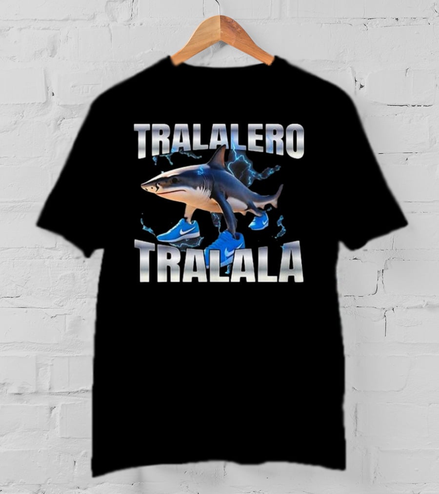Tralalero Tralala Shark Wearing Blue Nike Shoes With Lightning T-Shirt