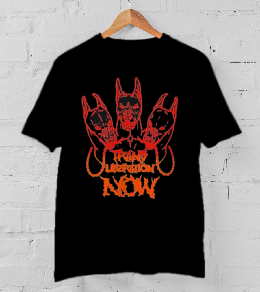 Trans Liberation Now Three Red Bull Dog Faces T-Shirt