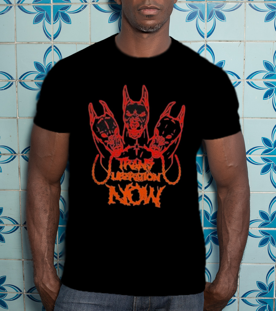 Trans Liberation Now Three Red Bull Dog Faces T-Shirt