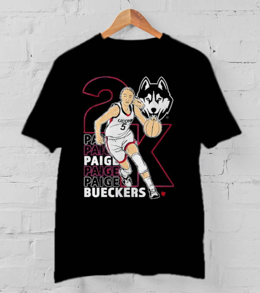 UConn Basketball Paige Bueckers 2K Athlete Silhouette And Husky Mascot T-Shirt