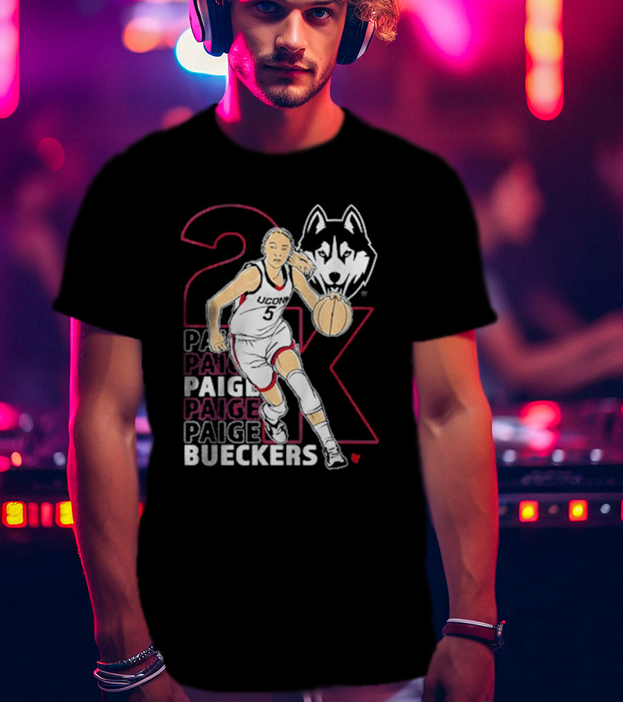 UConn Basketball Paige Bueckers 2K Athlete Silhouette And Husky Mascot T-Shirt