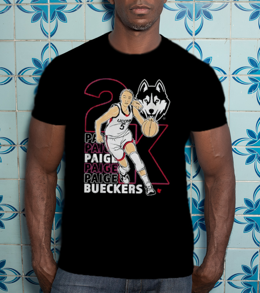 UConn Basketball Paige Bueckers 2K Athlete Silhouette And Husky Mascot T-Shirt