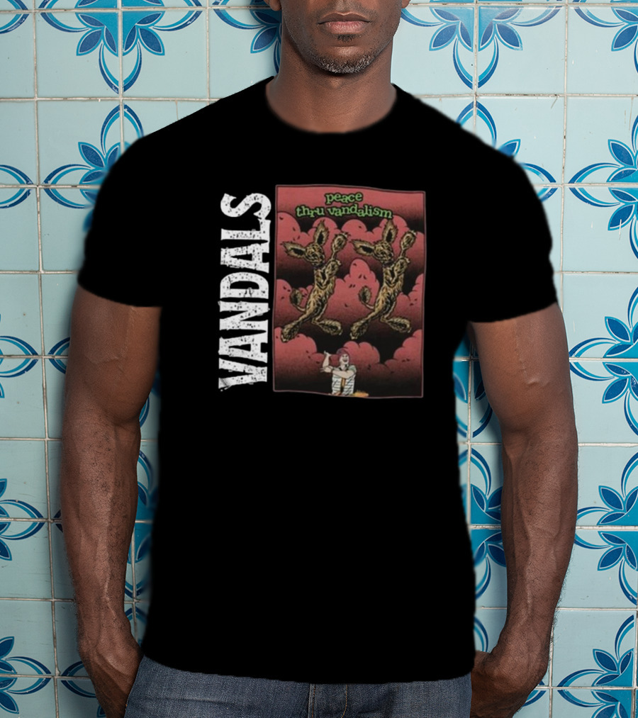 Vandals Peace Thru Vandalism NOFX Dual Skeletons Retro Comic Style T-Shirt