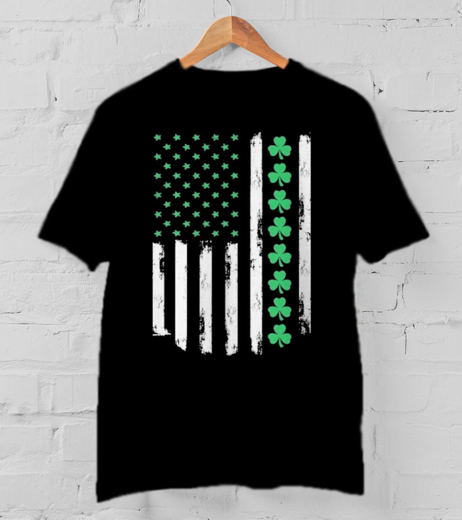 Vintage St. Patrick’s Day American Flag Shamrock Stars Stripes T-Shirt