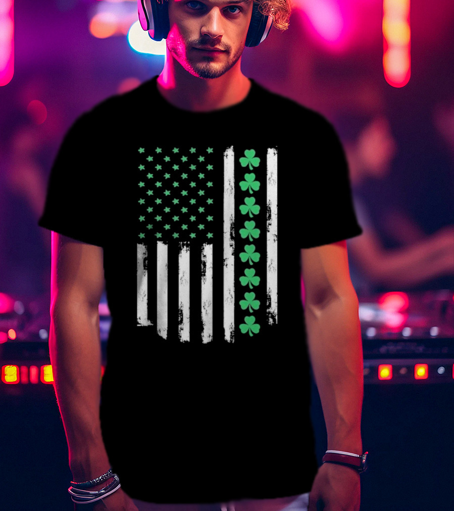 Vintage St. Patrick’s Day American Flag Shamrock Stars Stripes T-Shirt