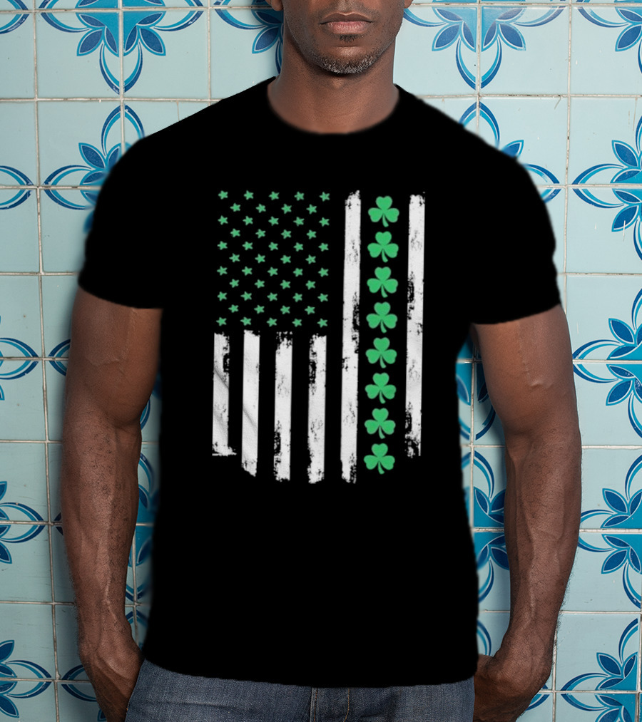Vintage St. Patrick’s Day American Flag Shamrock Stars Stripes T-Shirt