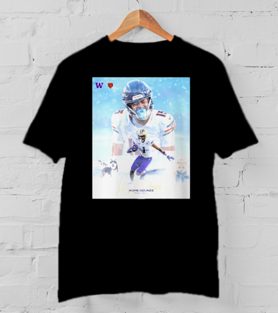 Washington Huskies Chicago Bears Rome Odunze Autographed Pick 9 T-Shirt