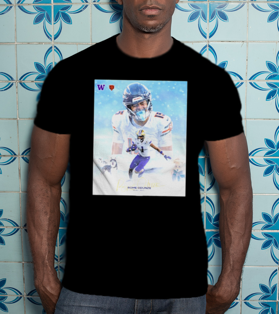 Washington Huskies Chicago Bears Rome Odunze Autographed Pick 9 T-Shirt