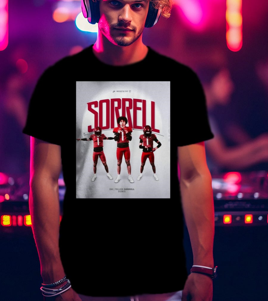 Washington State Cougars Sorrell DB Trillion Signed Football Palouse T-Shirt