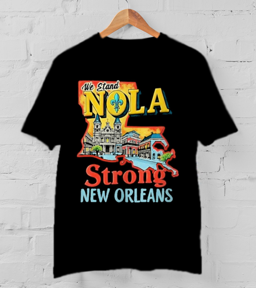 We Stand NOLA Strong New Orleans Fleur-de-lis Map Iconique T-Shirt