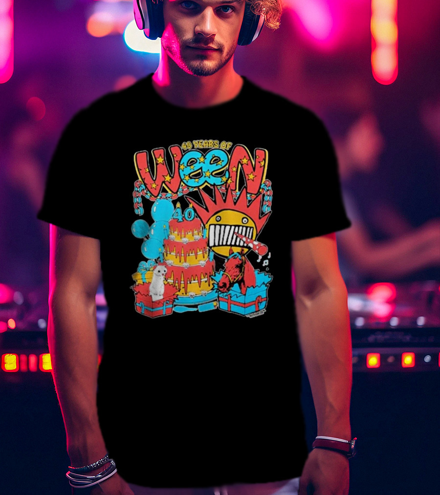 Ween 40 Years Of Celebration With Balloons And Colorful Cake T-Shirt