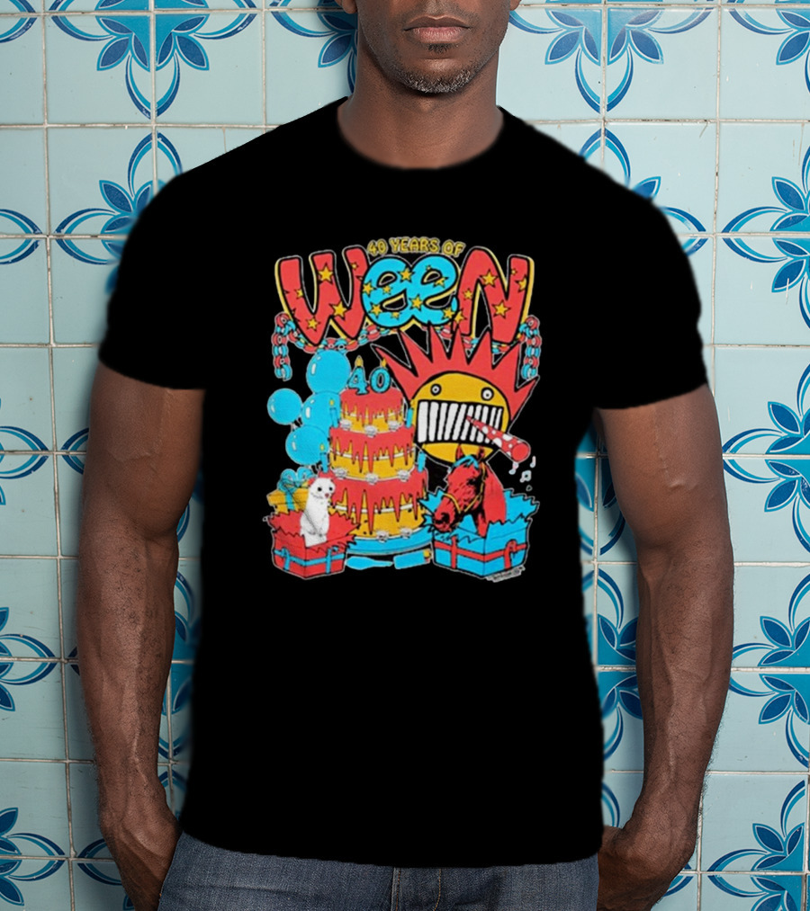 Ween 40 Years Of Celebration With Balloons And Colorful Cake T-Shirt