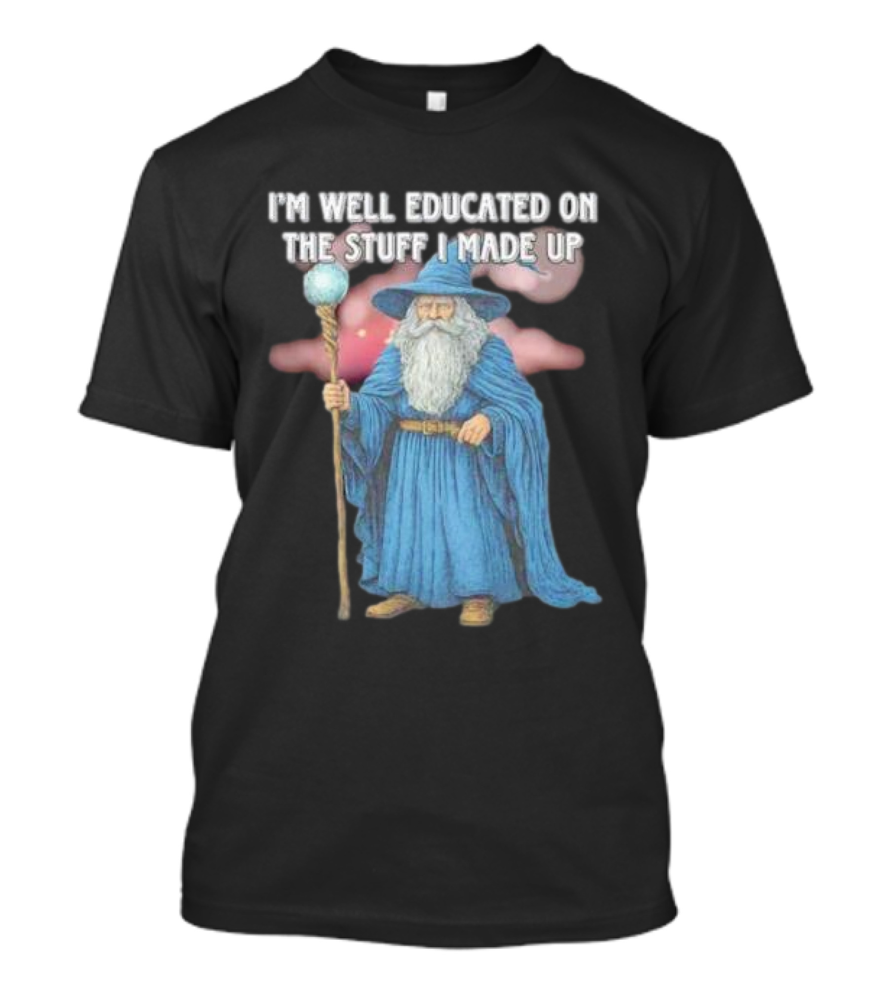 I'm Well Educated On The Stuff I Made Up Wizard With Blue Robe And Staff T-Shirt