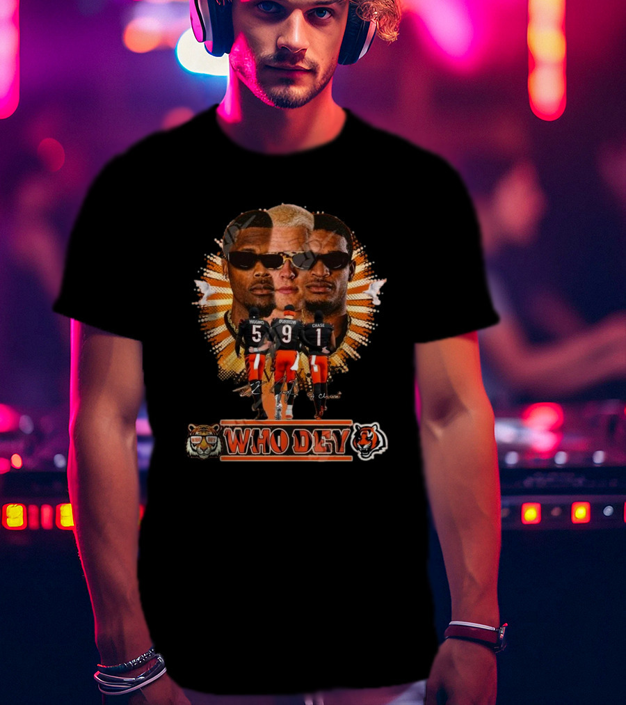 Who Dey Cincinnati Bengals 2025 Signatures Higgins Burrow Chase T-Shirt