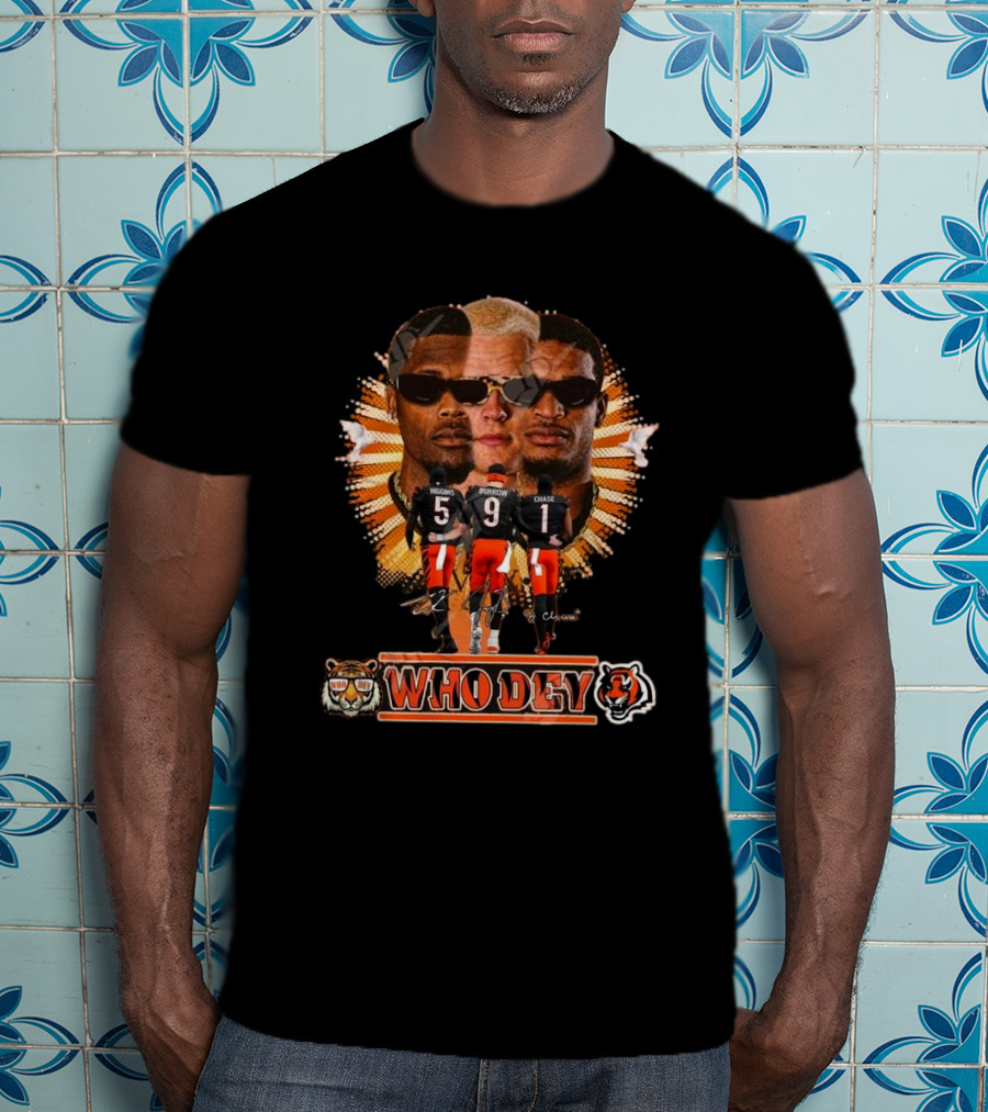 Who Dey Cincinnati Bengals 2025 Signatures Higgins Burrow Chase T-Shirt