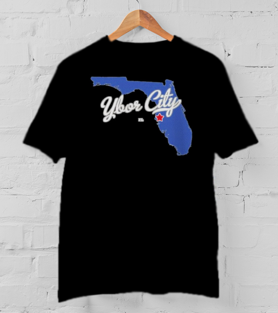 Ybor City Florida Map With Red Star Tampa Fl T-Shirt