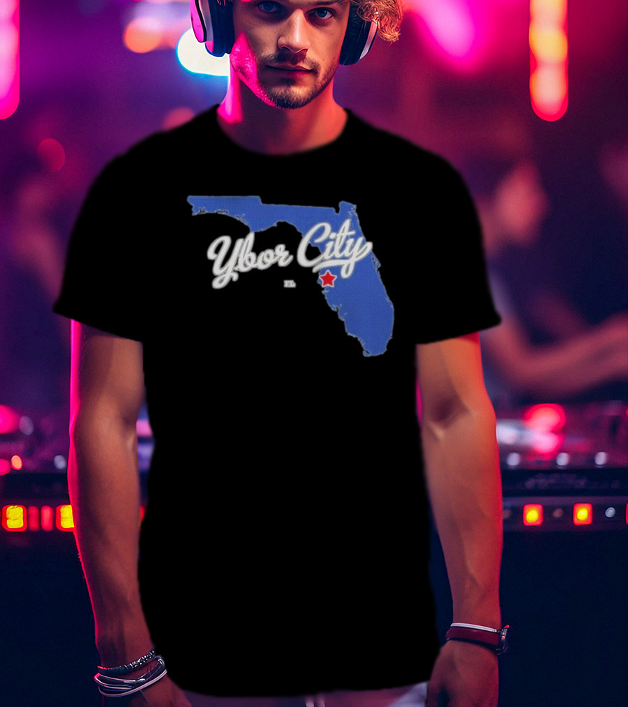 Ybor City Florida Map With Red Star Tampa Fl T-Shirt