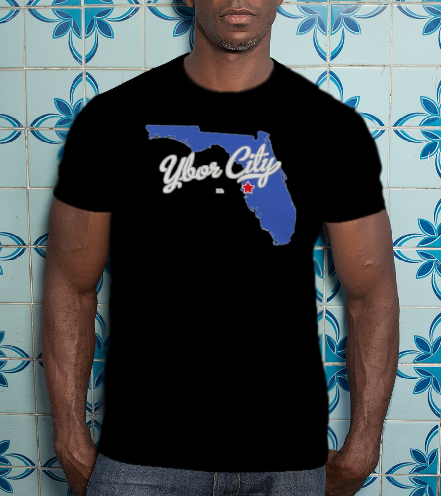 Ybor City Florida Map With Red Star Tampa Fl T-Shirt
