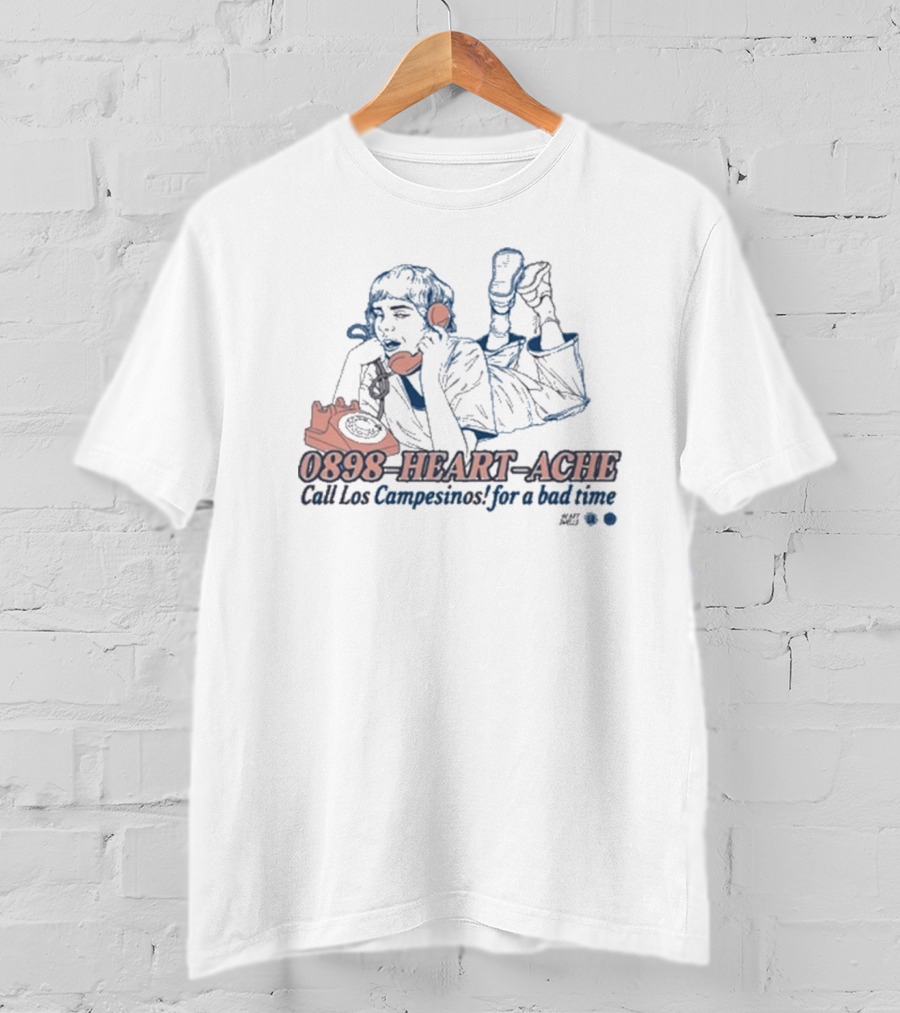 0898 Heart Ache Los Campesinos Call For A Bad Time With Vintage Phone Illustration T-Shirt