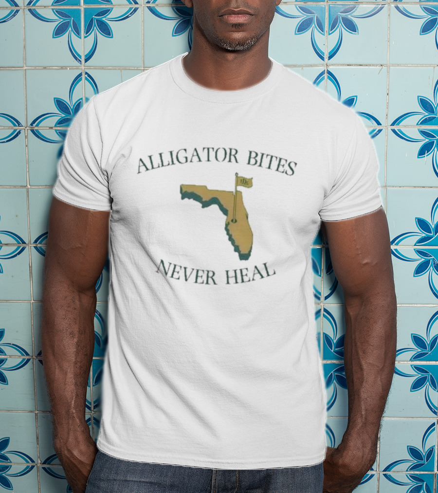 Alligator Bites Never Heal Florida Map With Flag T-Shirt
