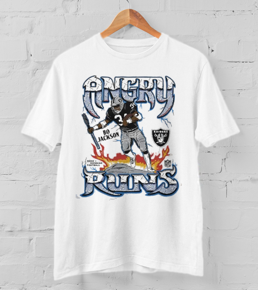 Angry Runs Raiders Bo Jackson Fire And Shield T-Shirt