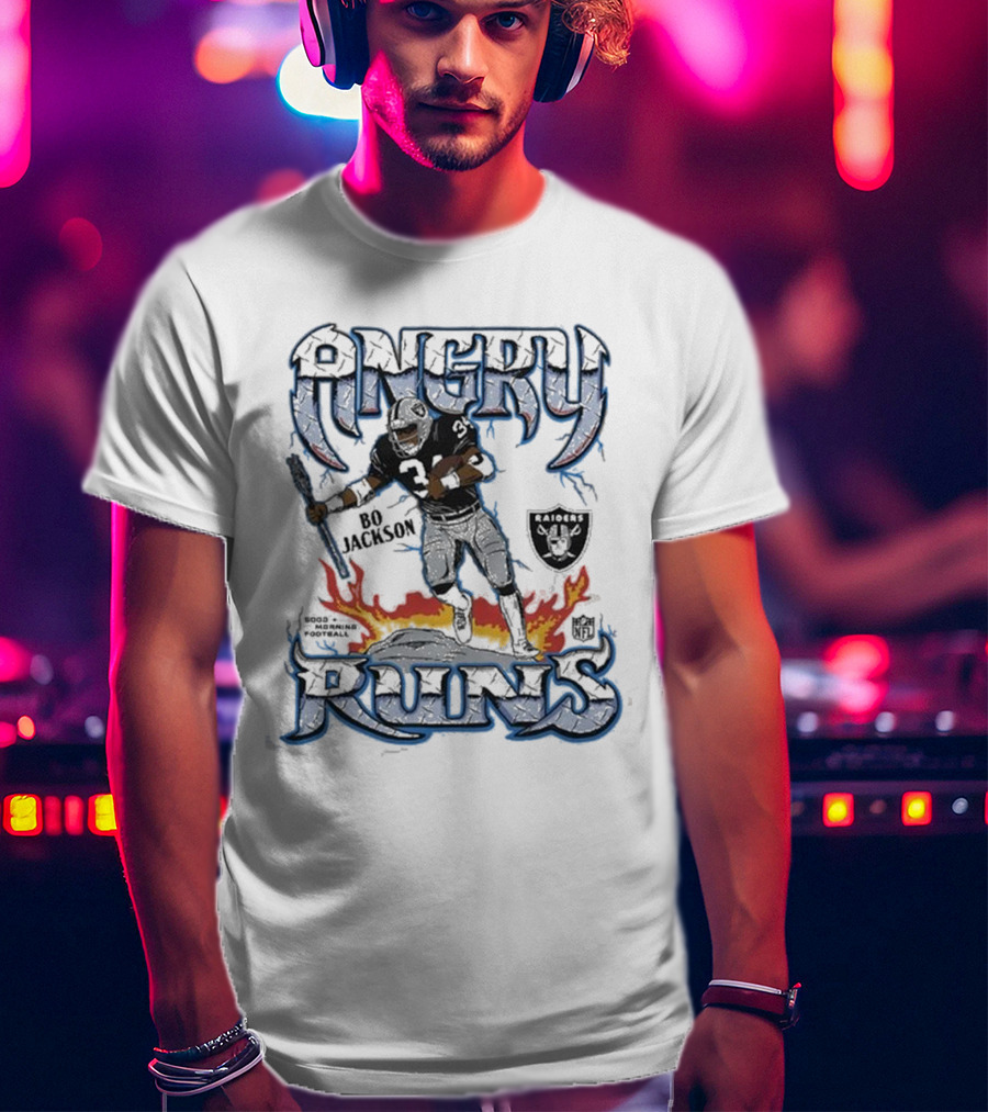 Angry Runs Raiders Bo Jackson Fire And Shield T-Shirt