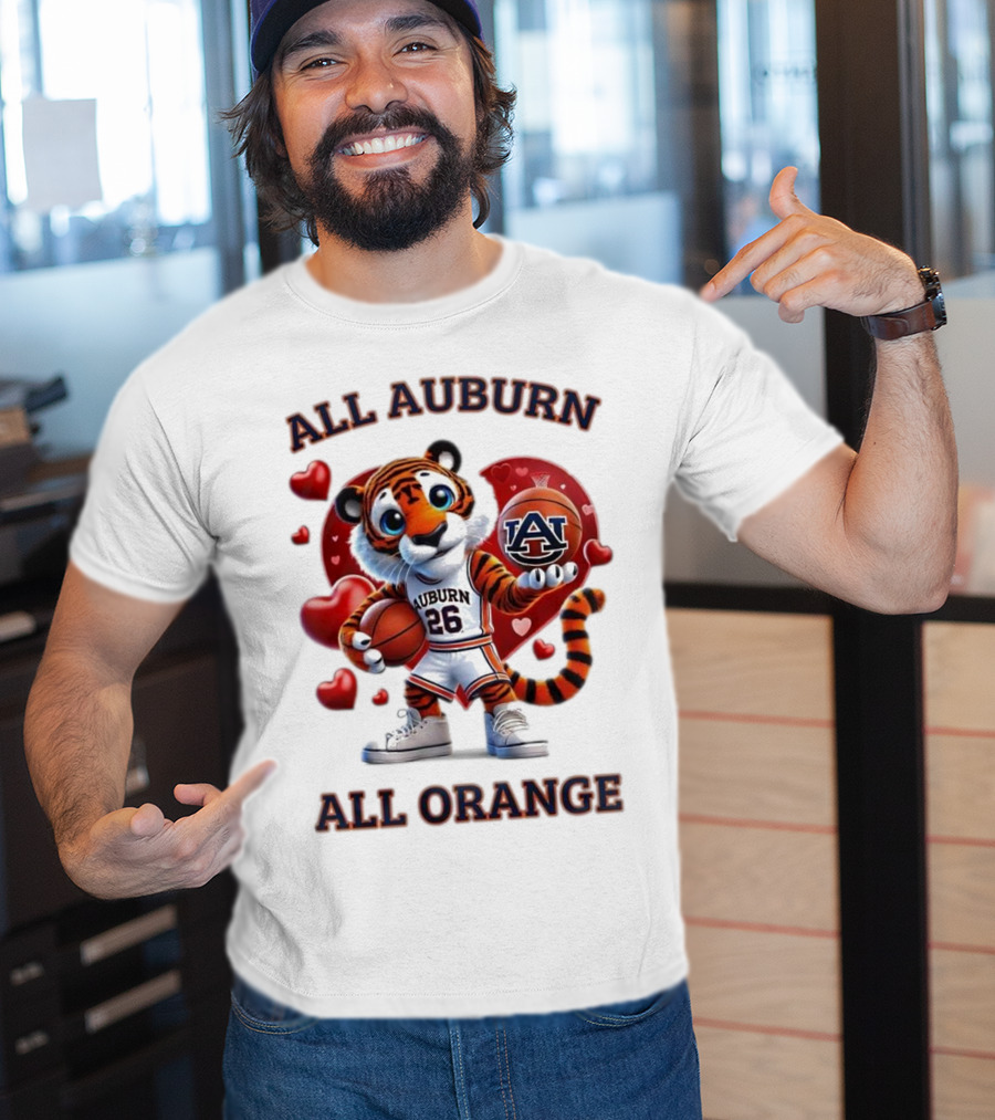 All Auburn All Orange Auburn Tigers Basketball Mascot Hearts T-Shirt