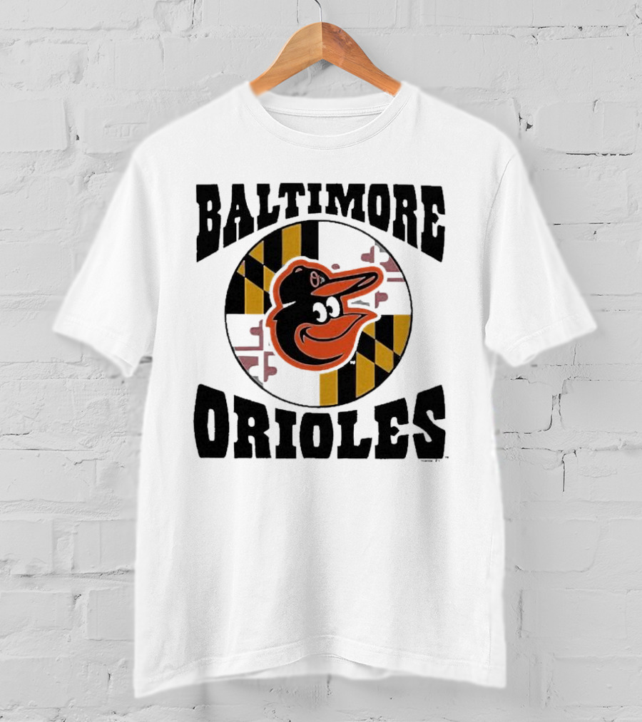 Baltimore Orioles Homage Hyper Local Tri-Blend Bird And Maryland Flag T-Shirt