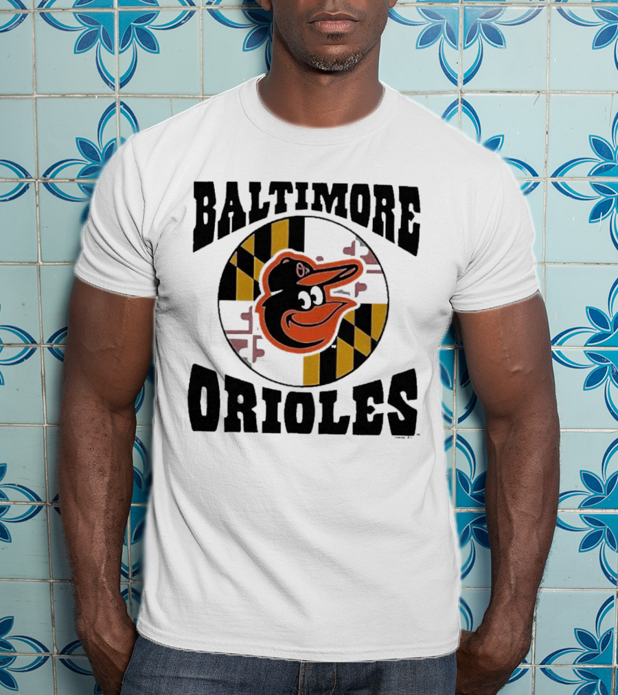 Baltimore Orioles Homage Hyper Local Tri-Blend Bird And Maryland Flag T-Shirt