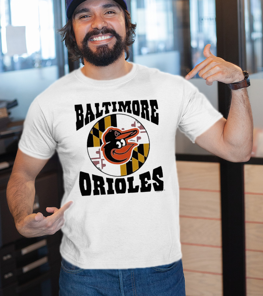 Baltimore Orioles Homage Hyper Local Tri-Blend Bird And Maryland Flag T-Shirt