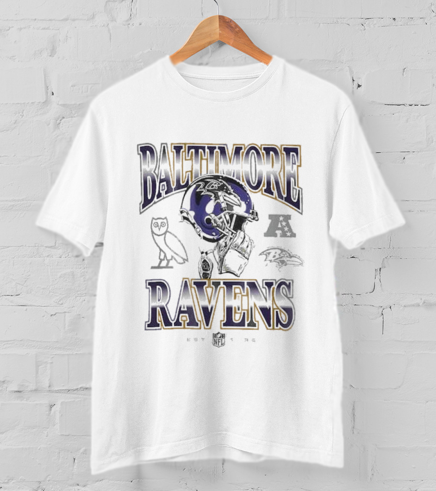 Baltimore Ravens OVO Heather Style With Classic Mascot And Football Graphics T-Shirt