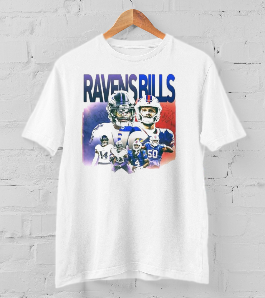 Ravens Bills NFL Matchup With Player Lineup And Strategy Background T-Shirt