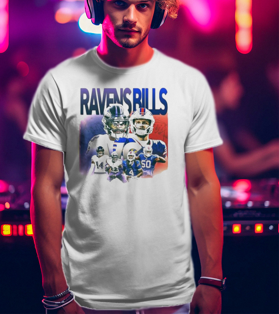 Ravens Bills NFL Matchup With Player Lineup And Strategy Background T-Shirt