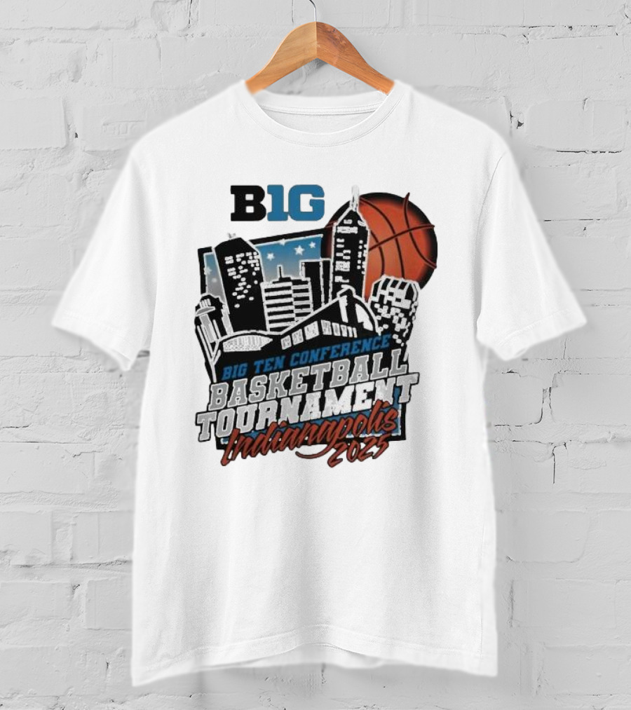Big Ten Conference Basketball Tournament Indianapolis 2025 City Skyline Basketball Urban Scene T-Shirt