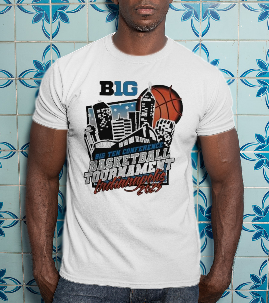 Big Ten Conference Basketball Tournament Indianapolis 2025 City Skyline Basketball Urban Scene T-Shirt