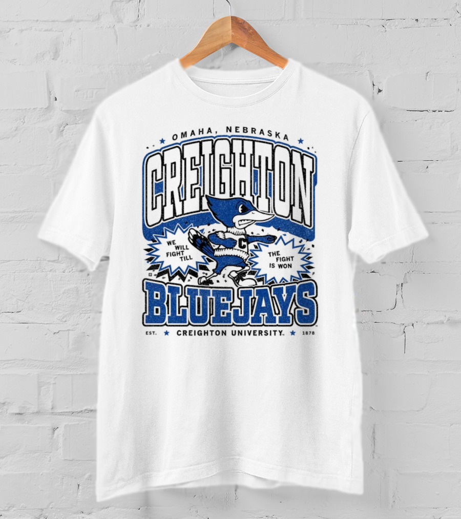 Creighton Bluejays Collegiate Mascot Running Blue Outline Retro Style T-Shirt