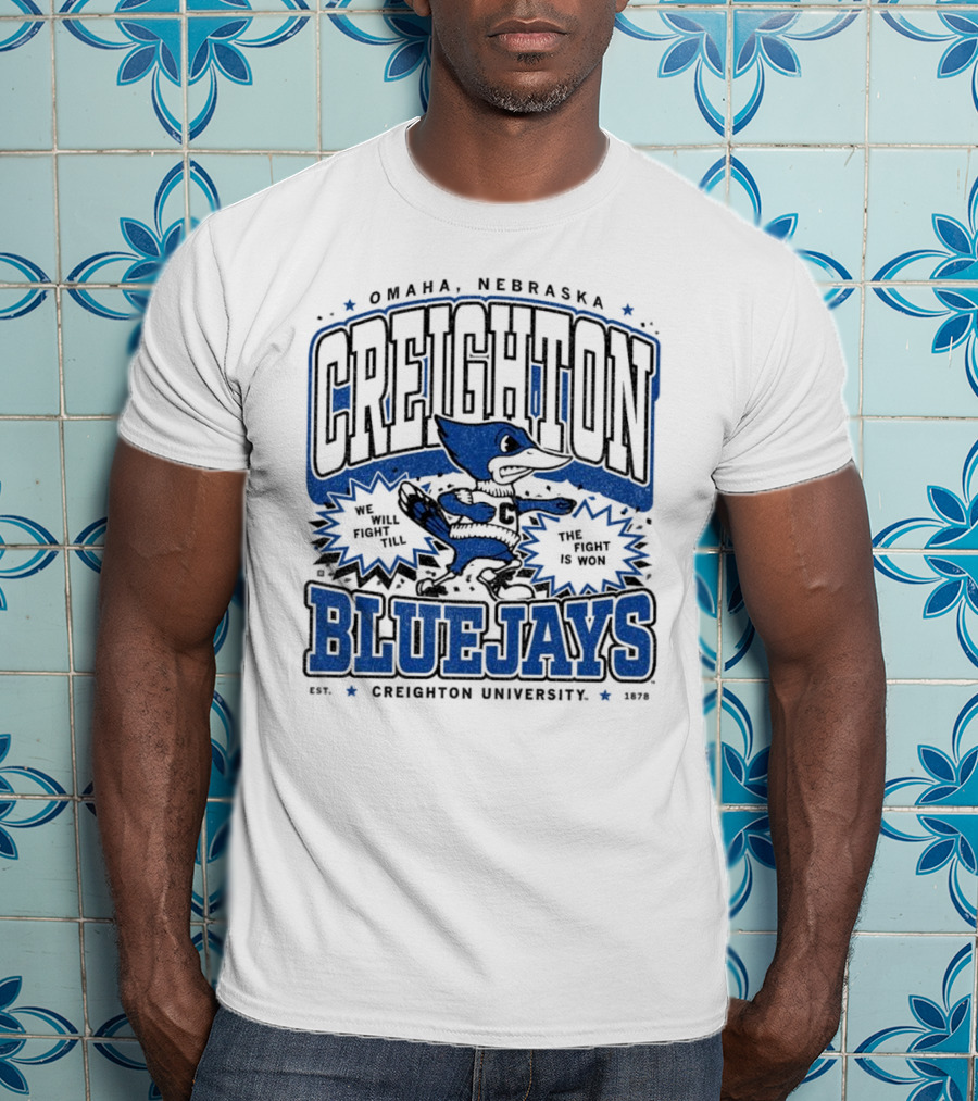 Creighton Bluejays Collegiate Mascot Running Blue Outline Retro Style T-Shirt