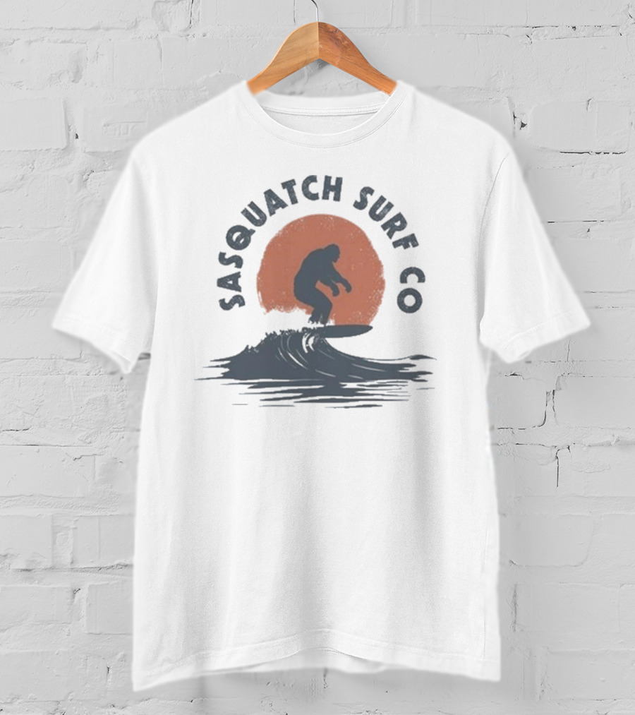 Sasquatch Surf Co Blurry Creatures Surfing Bigfoot Wave Sunset T-Shirt
