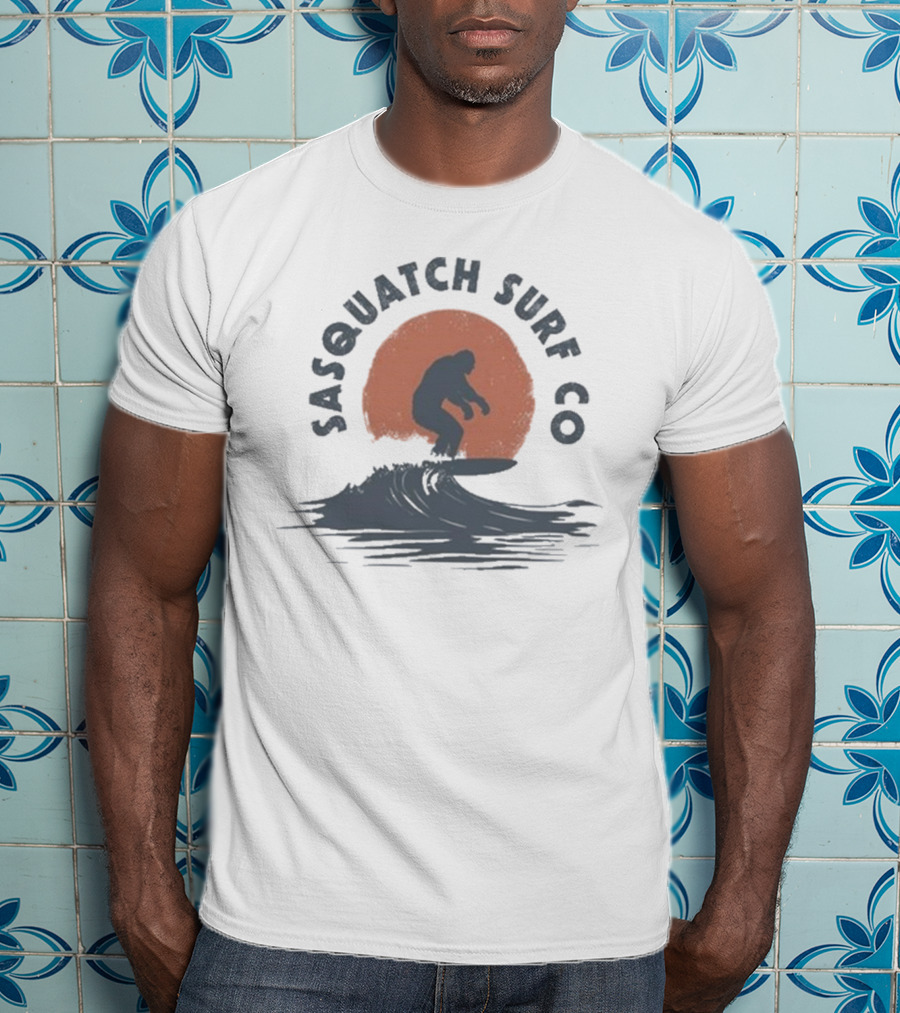 Sasquatch Surf Co Blurry Creatures Surfing Bigfoot Wave Sunset T-Shirt