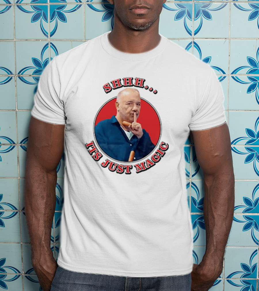 Bob Mortimer Shhh It's Just Magic Finger Gesture Silence Humor T-Shirt