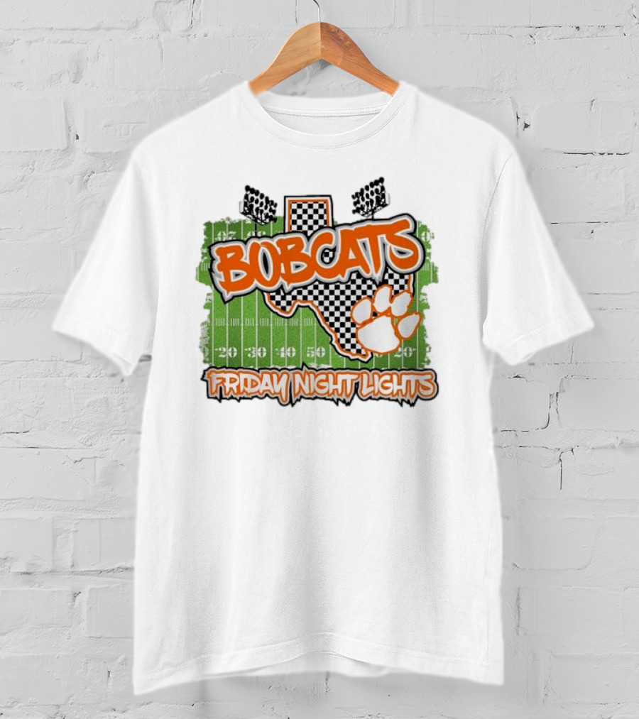 Bobcats Friday Night Lights Texas Football Paw Print Field Checkerboard T-Shirt