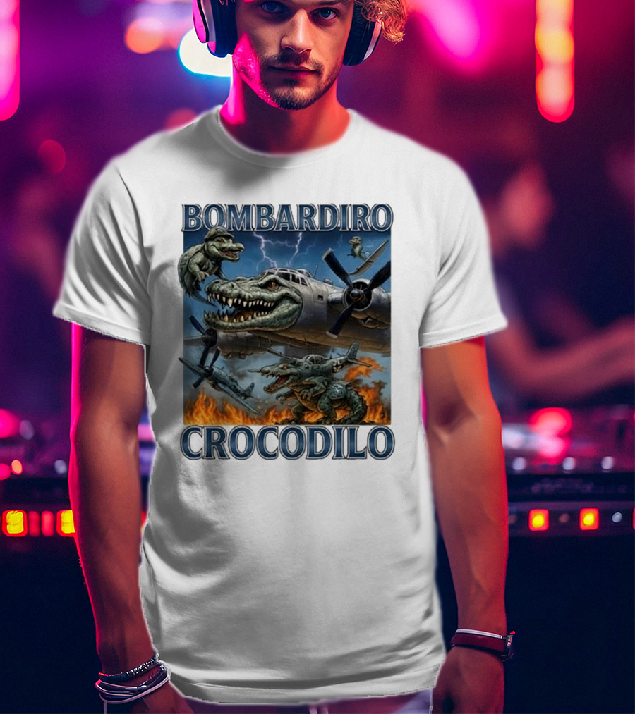 Bombardiro Crocodilo Italian Brainrot Meme Airplane Crocodile Battle T-Shirt