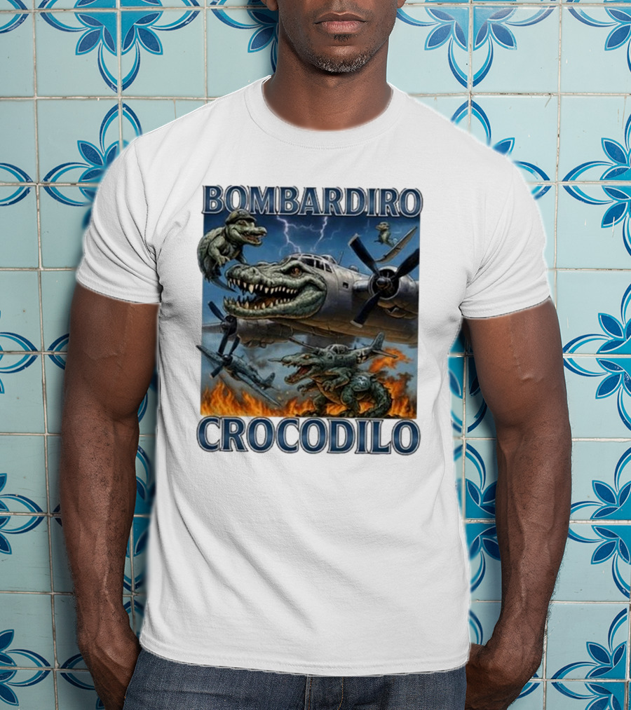 Bombardiro Crocodilo Italian Brainrot Meme Airplane Crocodile Battle T-Shirt