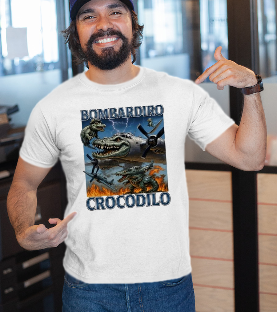 Bombardiro Crocodilo Italian Brainrot Meme Airplane Crocodile Battle T-Shirt