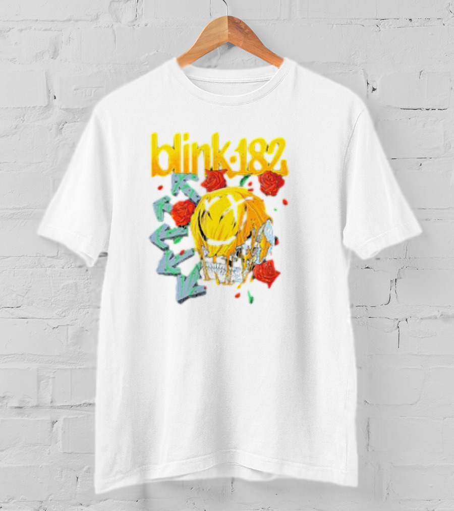 Blink 182 Skull Roses Dripping Yellow Paint T-Shirt