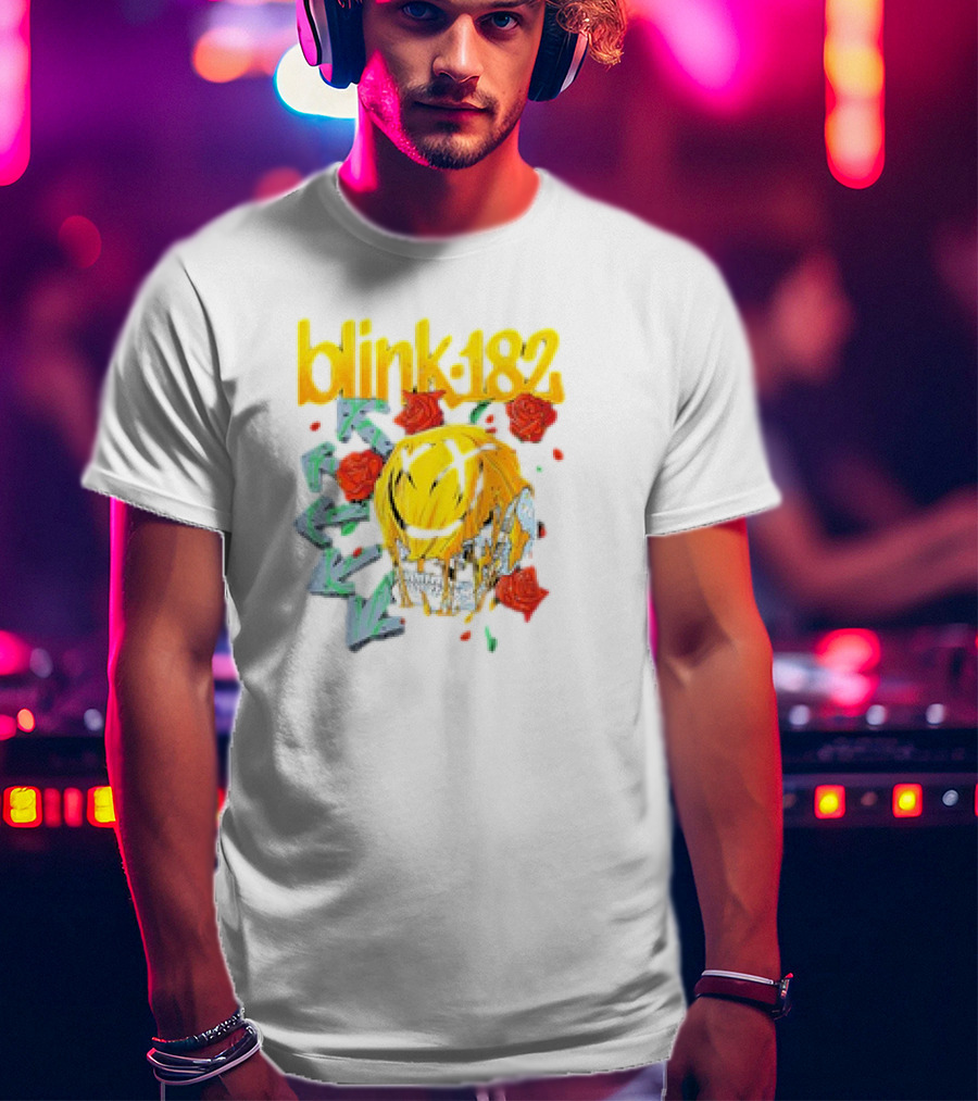 Blink 182 Skull Roses Dripping Yellow Paint T-Shirt